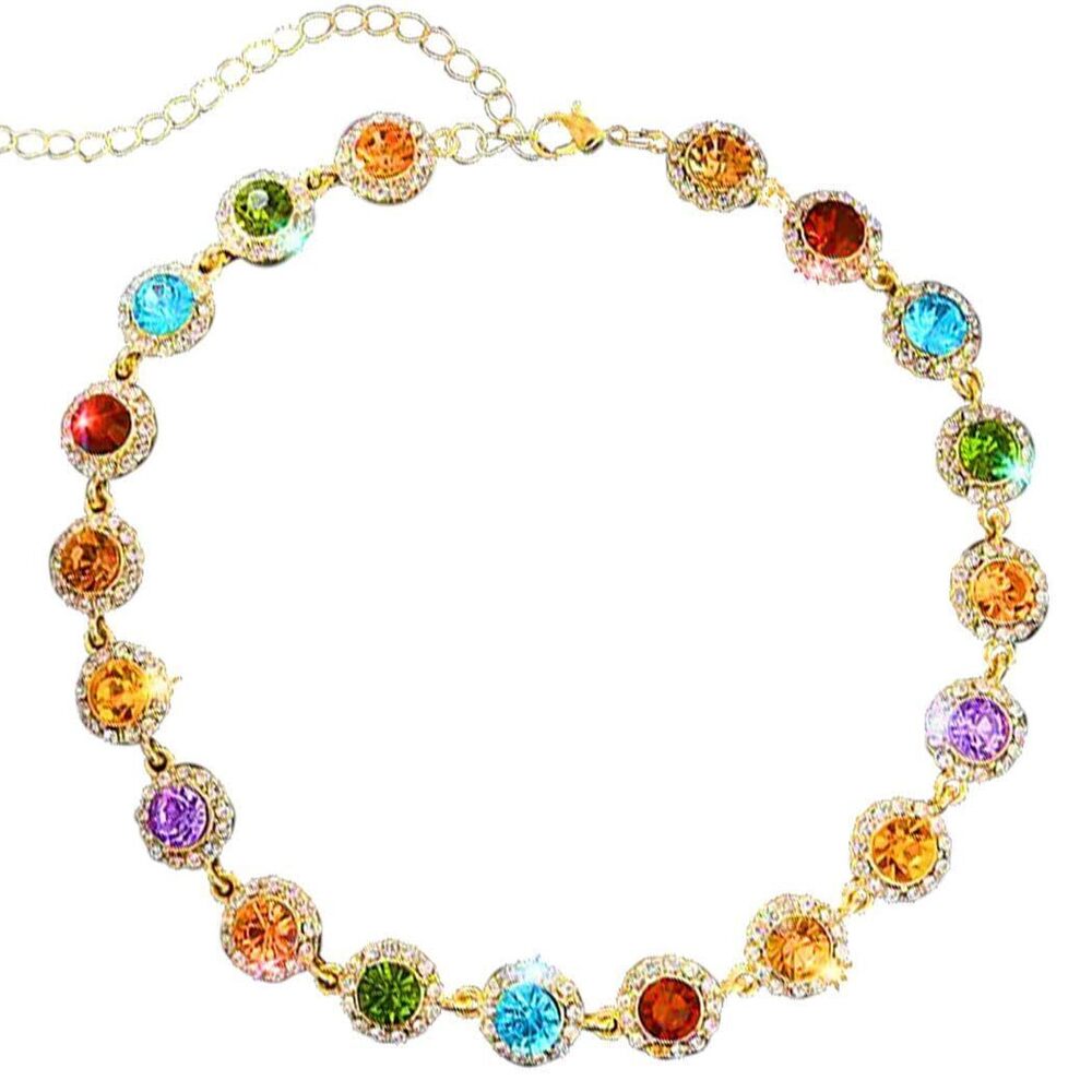 Rainbow Crystal Choker Necklace Gold for Women